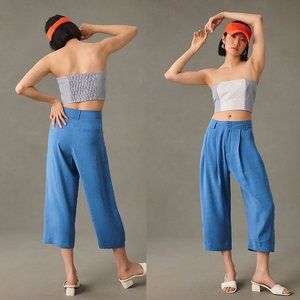 By Anthropologie Cropped Pleated Trousers new with tag nwt size 14 blue